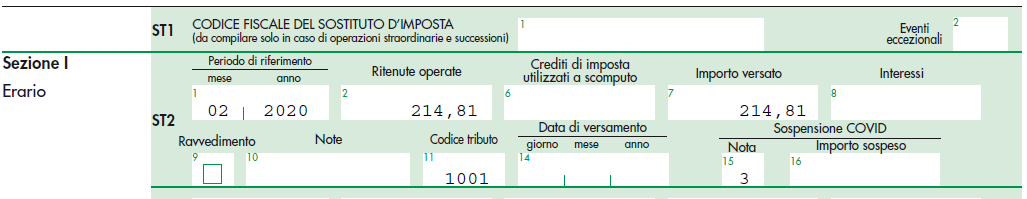 1 versamento in unica soluzione degli importi sospesi in data 16 settembre 2020