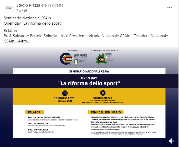Seminario Nazionale CSAIn - la rforma dello sport D.Lgs 36/2021