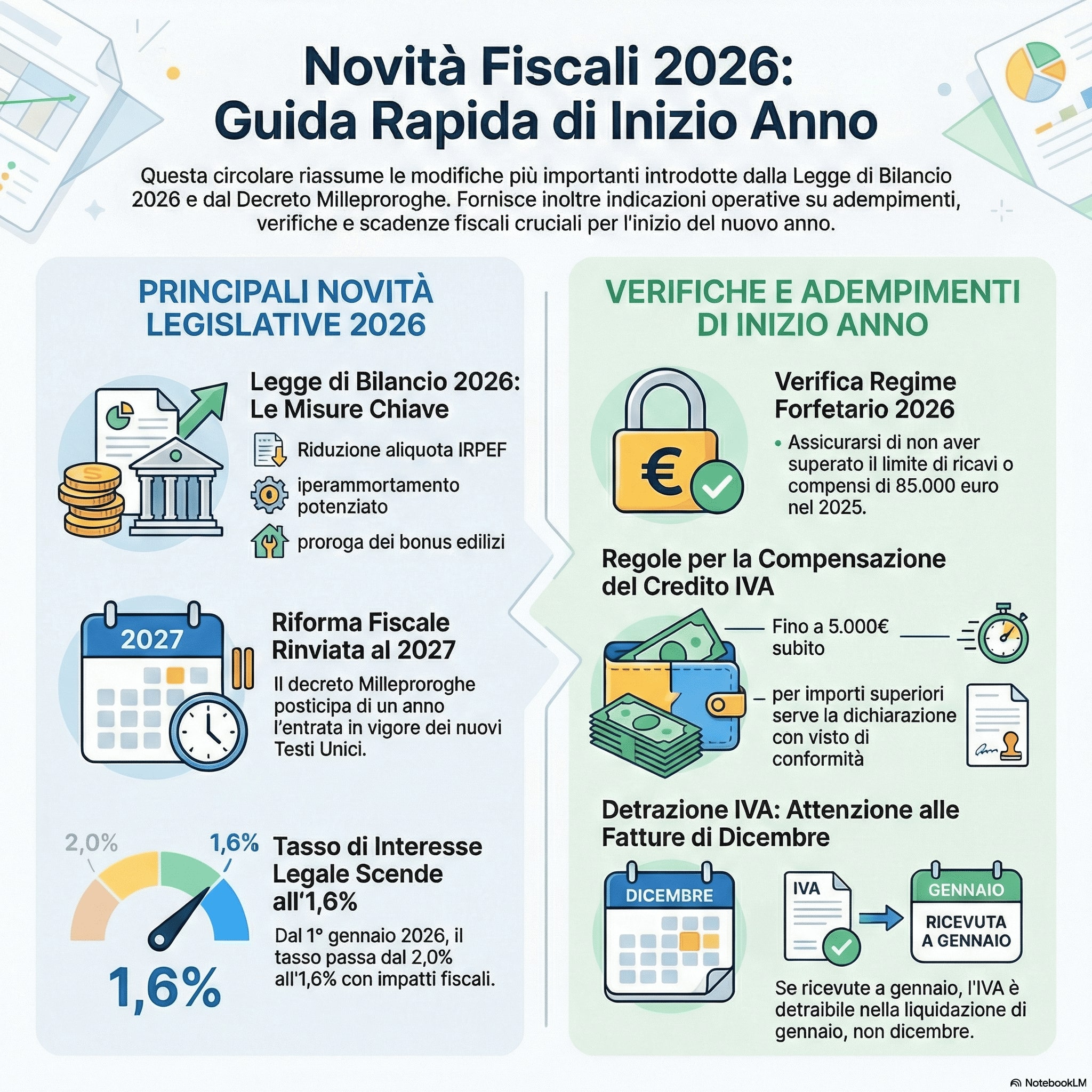 Infografafica che descrive gli ultimi aggiornamenti della circolare fiscale n 1 di gennaio 2026