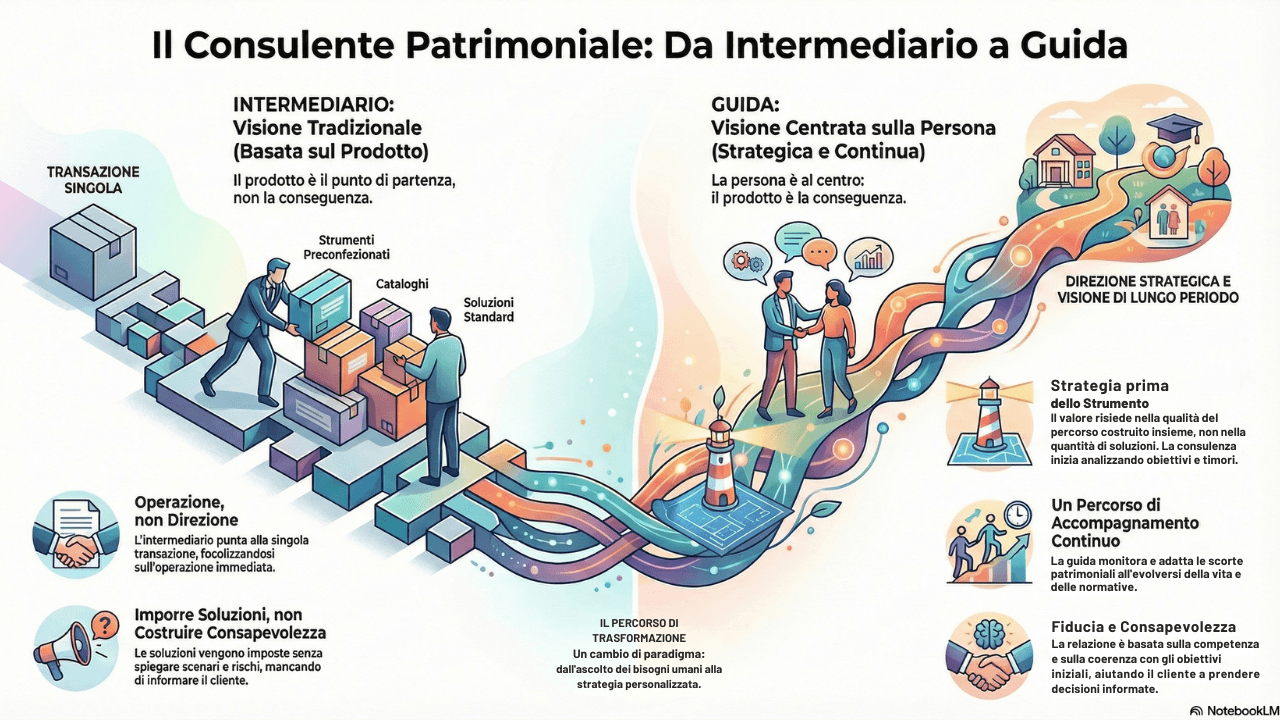Infografica che descrive la differenza tra consulente patrimoniale e intermediario