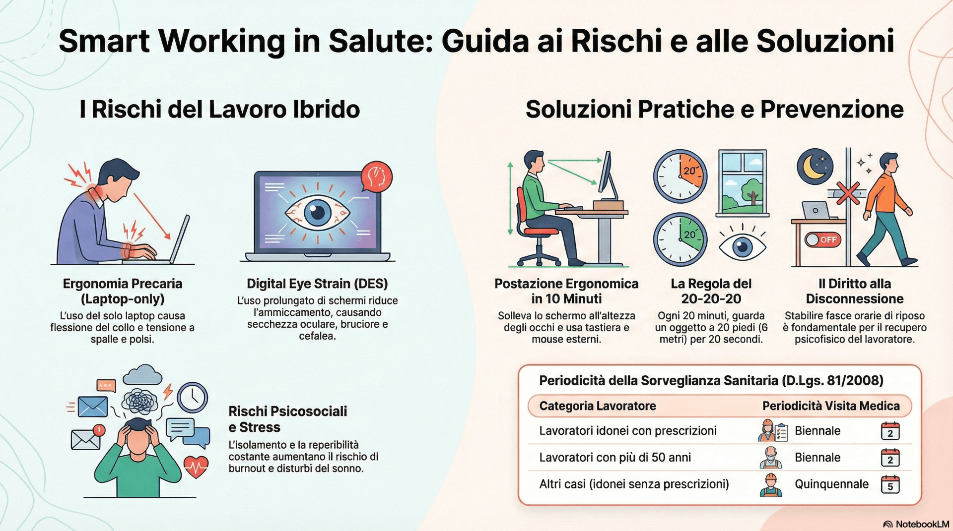 Infografica che riassume quali sono i rischi che corre un lavoratore in smart working